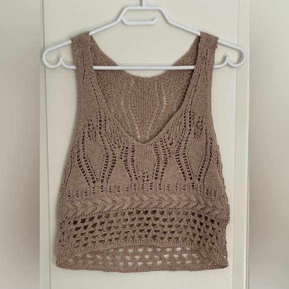 Zara Beige Open Knit Crochet Tank Top Neutral Boho Sleeveless S - Picture 2 of 7